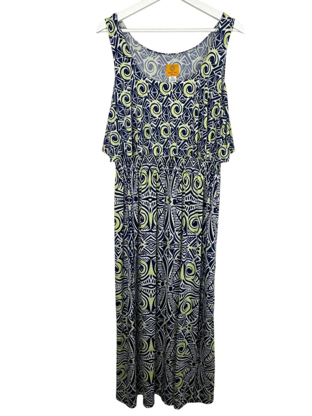 Ruby Rd Womens PXL Tribal Print Maxi Dress Sleeveless Navy Lime Boho